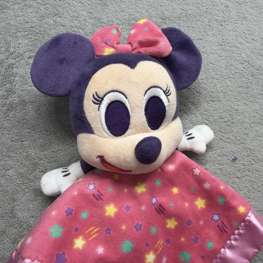 Disney Minnie Mouse Junior Rattle Lovey Satin Blankie Baby Plushie Pink Purple